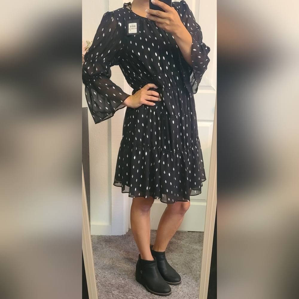 DKNY Black Dress with Sheer Sleeves